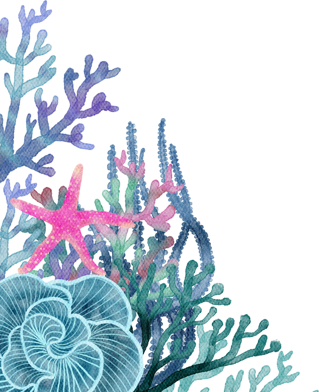 under ocean life element with watercolor painted , Coral ree