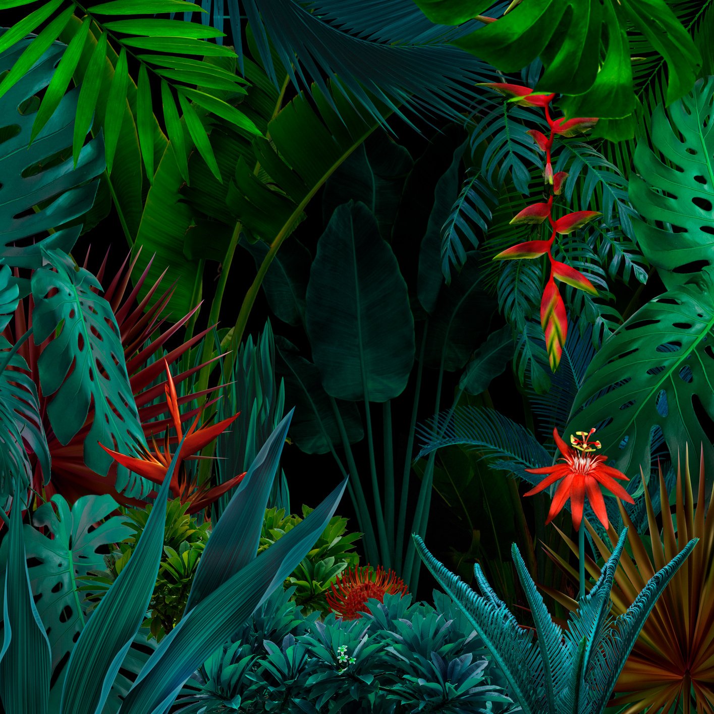 Colorful night jungle background